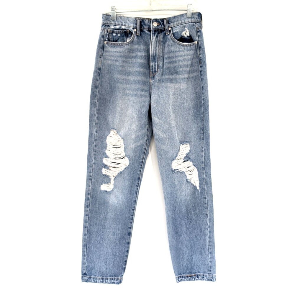 RSQ Women's 90s Distressed Ripped Medium Wash High Rise Mom Jeans 27"x29"